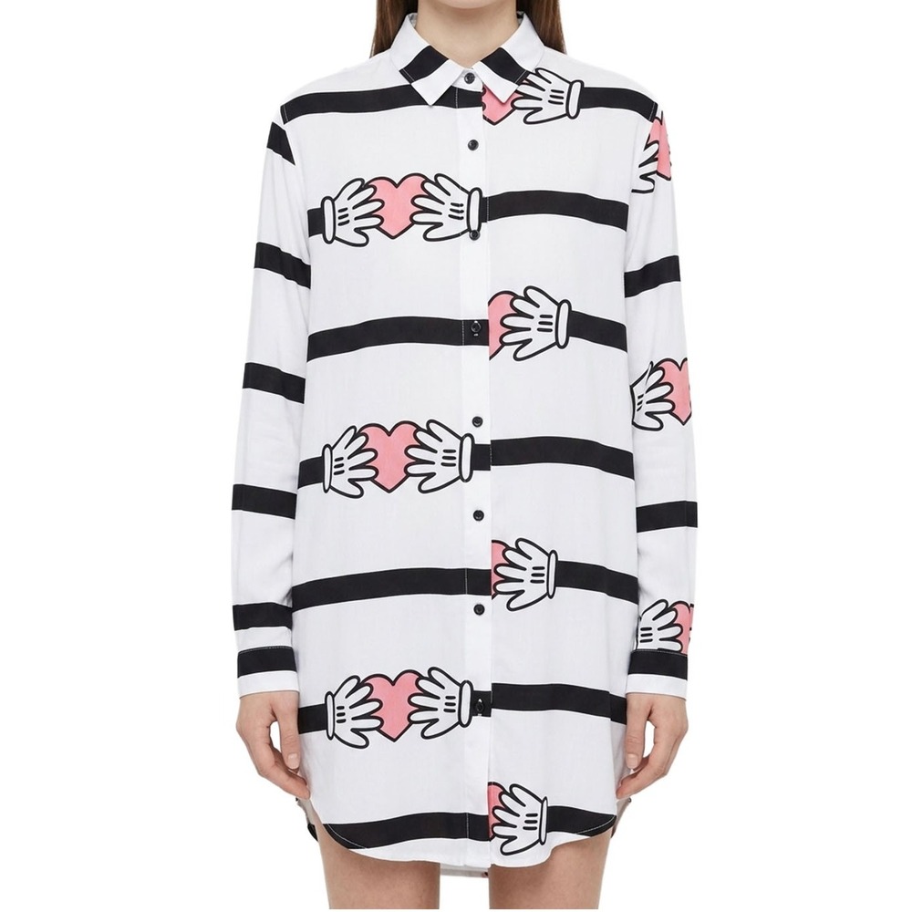 Lazy Oaf Womens Hands On Heart Striped Shirt Button Down SM